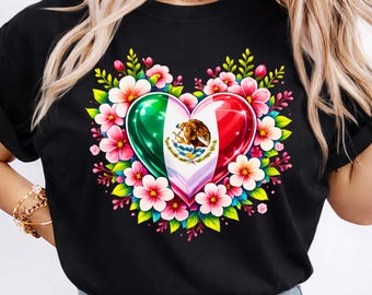 メキシコハートPNG | メキシコ花柄デザイン | メキシコ花柄シャツ | ビバメキシコシャツ | メキシコ国旗ハート | シンコ・デ・マヨPNG
