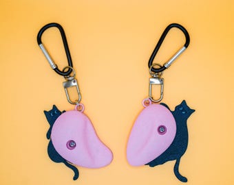 Purrfect Match hart kat sleutelhanger | Niet-verticaal laboratorium