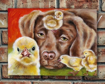 12"x16" Original Oil Painting "Chicksitting Afternoon" from the theme of Humorous of Hiroko Sakai Fine Art