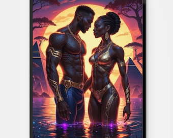 Afrofuturism Black Love Art: Romantic African Couple Digital Print (Digital Download)