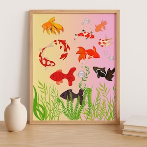 Koi Fish Print wall art 7 digital colorfuls aquatic print japanese zen home decor Printable Wall Art, Trendy Wall Art, Aesthetic Wall Art