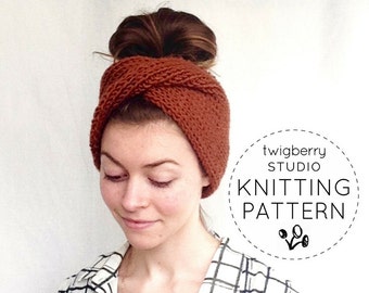 Turban KNITTING PATTERN Twisted Knit Headband Pattern Twisted Turban Pattern Knit Earwarmer Headband Pattern Knot Knit 50's Turban Pattern