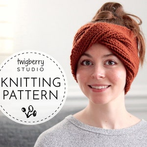 Turban KNITTING PATTERN Twisted Knit Headband Pattern Twisted Turban Pattern Knit Earwarmer Headband Pattern Knot Knit 50&#39;s Turban Pattern