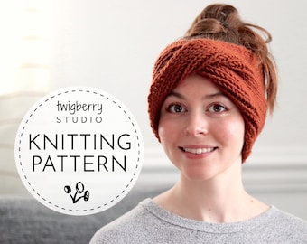 Turban KNITTING PATTERN Twisted Knit Headband Pattern Twisted Turban Pattern Knit Earwarmer Headband Pattern Knot Knit 50's Turban Pattern