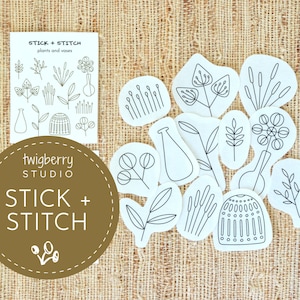 Flowers Stick and Stitch Embroidery Designs, Peel and Stick Embroidery Transfers Pack, Floral Leaf Embroidery Patterns, Water Soluble Patch