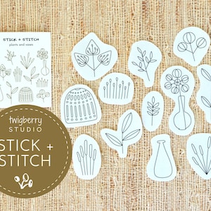 Plants Theme Stick and Stitch Embroidery Designs, Peel and Stick Embroidery Transfers, Floral Leaf Embroidery Patterns, Water Soluble Patch