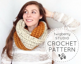 Crochet Scarf PATTERN, Chunky Cowl Pattern, Crochet Cowl Pattern, Crochet Infinity Scarf Pattern, Crochet Ribbed Scarf Pattern, Fall Scarf