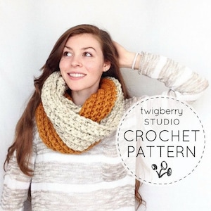 Crochet Scarf PATTERN, Chunky Cowl Pattern, Crochet Cowl Pattern, Crochet Infinity Scarf Pattern, Crochet Ribbed Scarf Pattern, Fall Scarf image 1