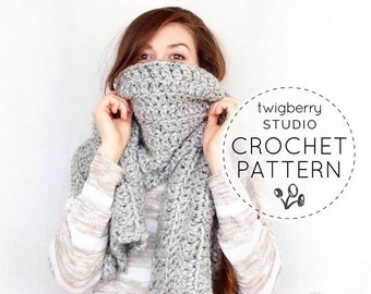 Crochet Scarf PATTERN, Chunky Crochet Scarf Pattern, Large Scarf Pattern, Crochet Scarf Pattern, Crochet Blanket Scarf Pattern, Fall Scarf