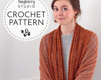 Shawl CROCHET PATTERN, Long Crochet Scarf Pattern, Lace Crochet Shawl Pattern, Easy Crochet Wrap Pattern, Ribbed Crochet Scarf Pattern