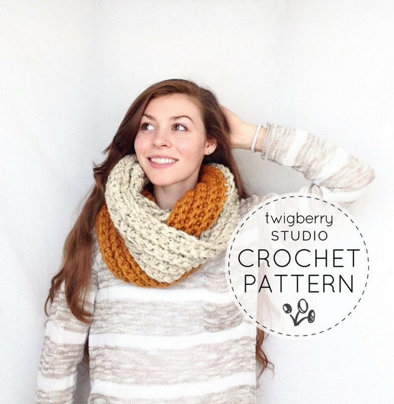 Crochet Scarf PATTERN, Chunky Cowl Pattern, Crochet Cowl Pattern, Crochet Infinity Scarf Pattern, Crochet Ribbed Scarf Pattern, Fall Scarf image 1