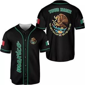 Custom Mexico 3D Baseball Jersey – Black Flag Design with Eagle Emblem and Your Name