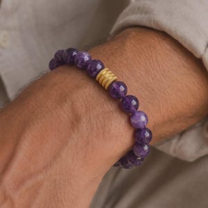 Amethyst Bracelet Gold Accent, February Birthstone, Calm & Stress Relief Meaningful Gift for Him