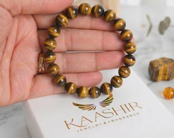 Tiger Eye Bracelet Natural Healing Crystal Confidence Protection Wealth Gift Men Women