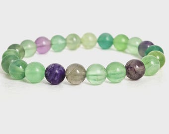 Natural Fluorite Bracelet for Her, Handmade Crystal Healing, Focus & Clarity