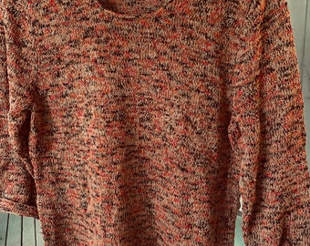 Women’s Sweaters, Size Large. Stretchy Knit Pullover, Red-Black-Sage Green, Funky Top