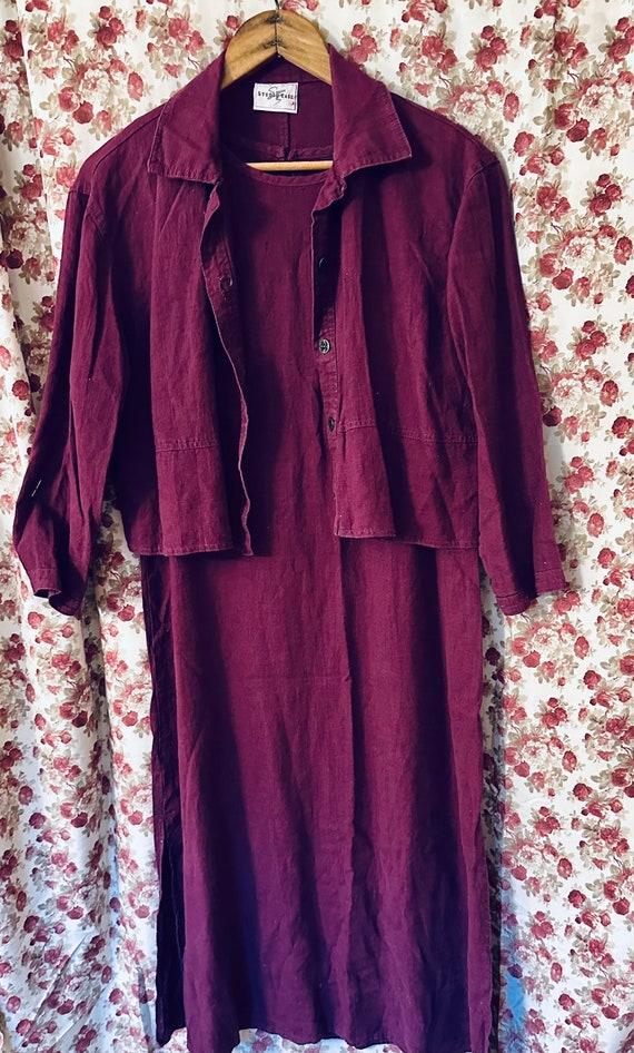Vintage Linen Dress and Jacket, Size L, Vintage 9… - image 1