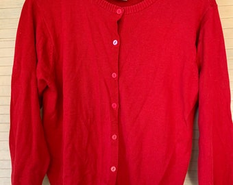 Cardigan Sweater, Holiday Red, Size 16-18 XL, Cotton-Acrylic Knit Wear, Vintage Clothing