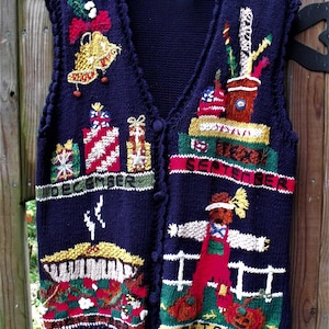 Hand Knit Vest/ Fall-Holiday Theme Vest/ Cardigan/ Vintage Embroidered Sweater/ Gift Item