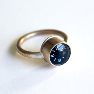 Personalized Compass Ring, handcrafted in brass, working compass
