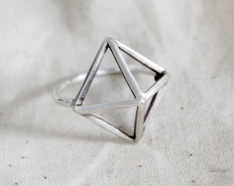 Silver Pyramid Ring, handcrafted triangle ring in solid sterling silver