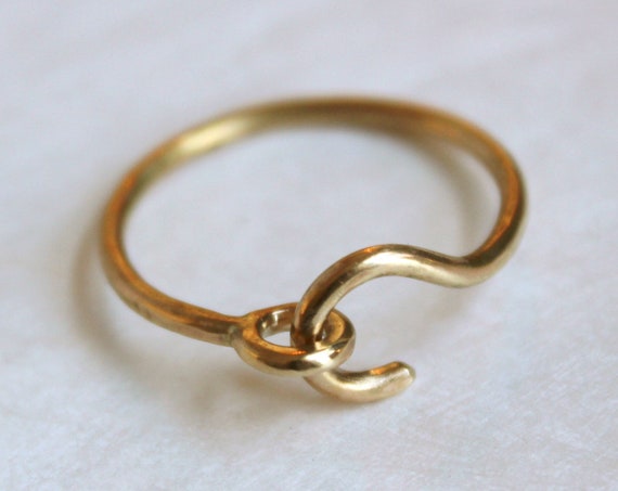 Gold Hook Ring - hand crafted hook ring in solid 14K gold