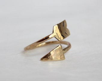 Golden Arrow Ring - rustic arrow wrap ring handmade in solid 14K gold