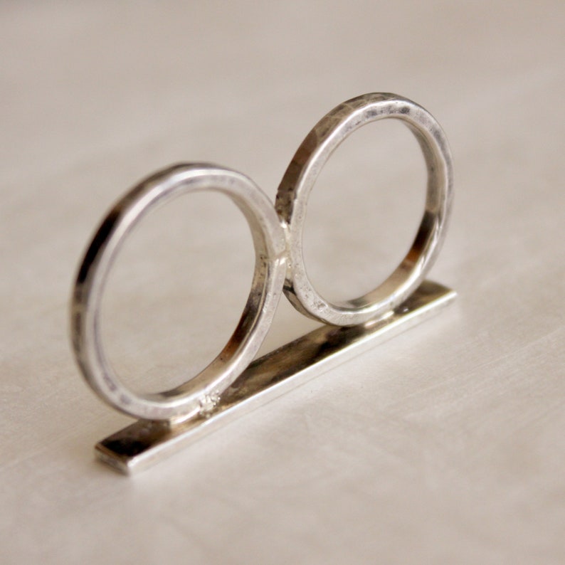 Double Silver Ring, two finger ring handcrafter in sterling silver image 5