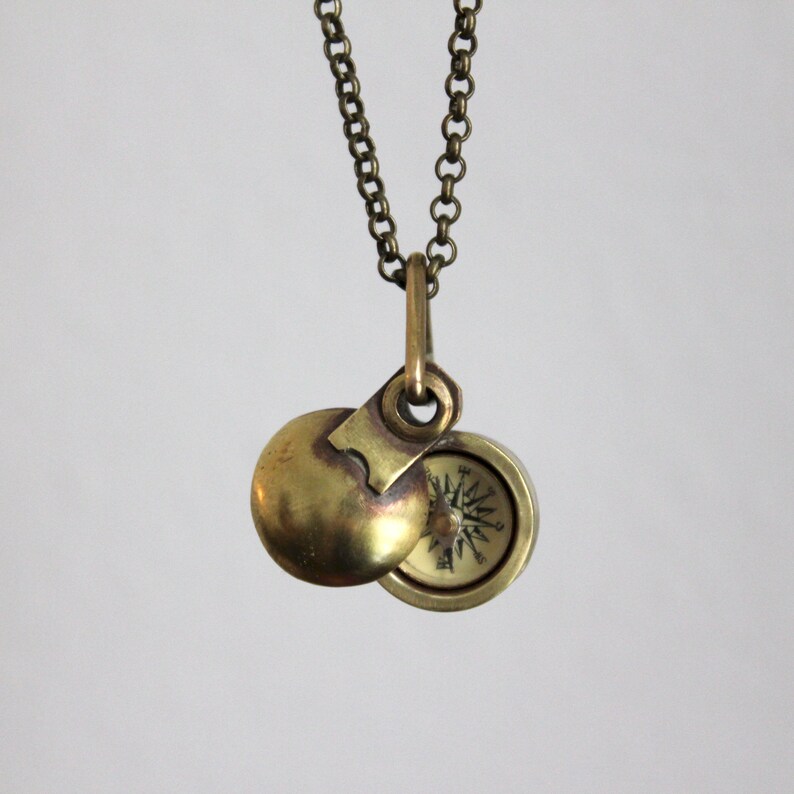 Personalized Compass Necklace Handmade in Brass Functional Etsy
