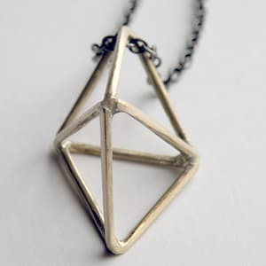 Hero King Prism Cage Necklace, Handcrafted Geometric Crystal form in Bronze