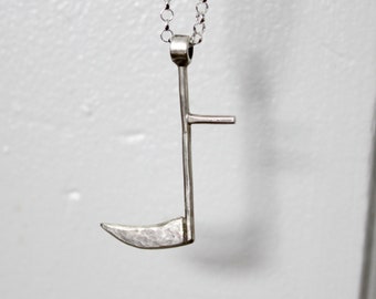 Silver Autumn Harvest Scythe Necklace, handmade in sterling silver