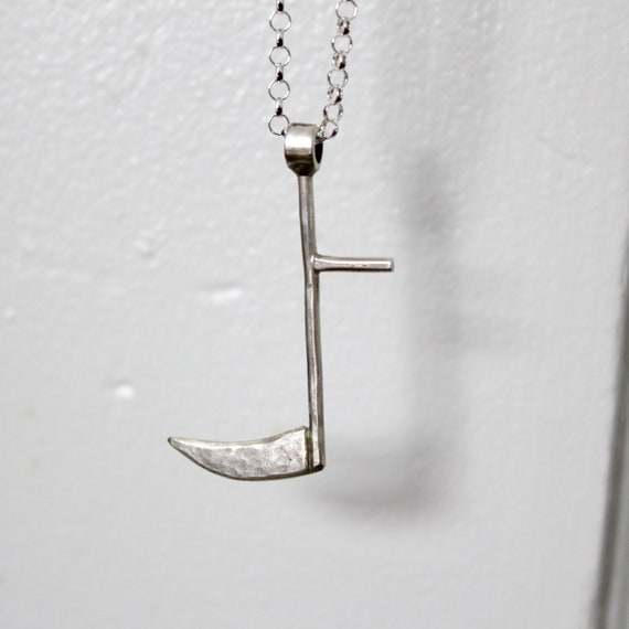 Silver Autumn Harvest Scythe Necklace, handmade in sterling silver