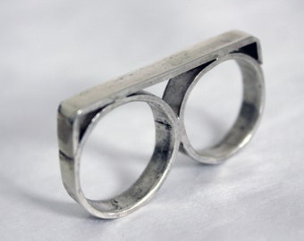 Double Silver Ring, handcrafted two finger ring in sterling silver