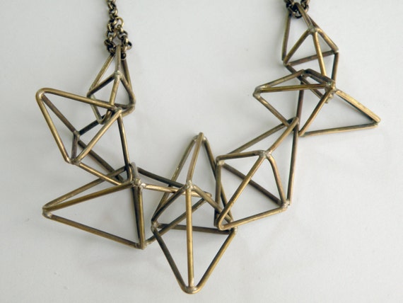 Constellation Necklace, handcrafted in bronze / Geometric, Triangle Prism Galaxy Sculpture