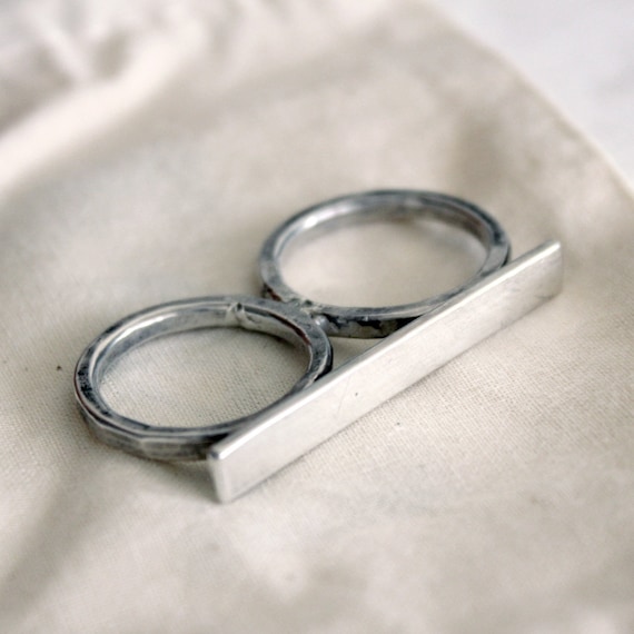 Double Silver Ring, two finger ring handcrafter in sterling silver