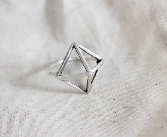 Silver Pyramid Ring, handcrafted triangle ring in solid sterling silver