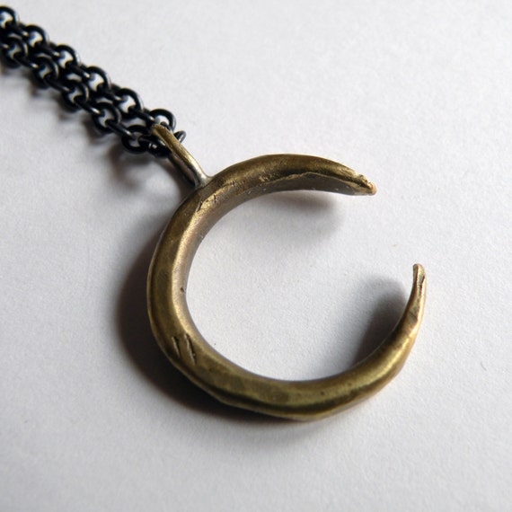 Crescent Moon Necklace, handmade in brass