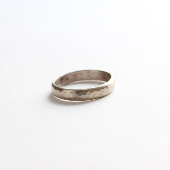 Rustic hammered White Gold Ring, handmade in solid 14K gold