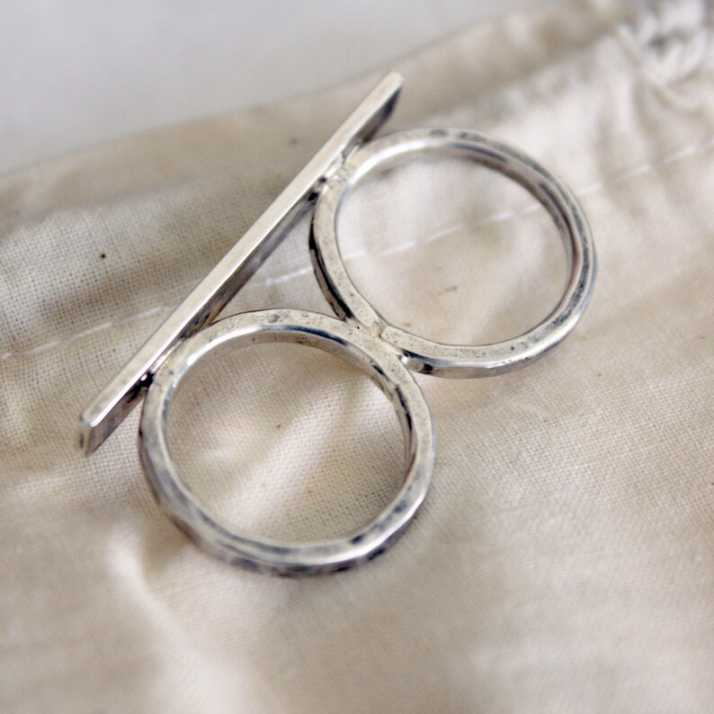 Double Silver Ring, two finger ring handcrafter in sterling silver image 2