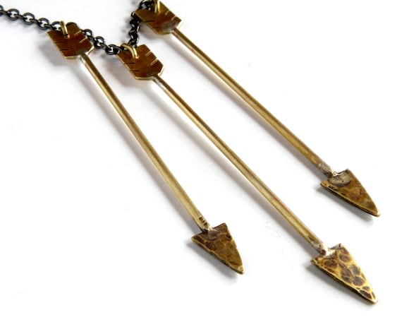 Three Arrow Necklace, handcrafted in brass