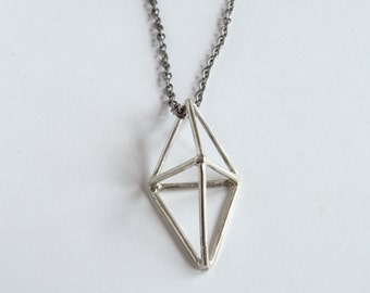 Silver Prism Necklace - double tetrahedron geometric pendant handcrafted in sterling silver