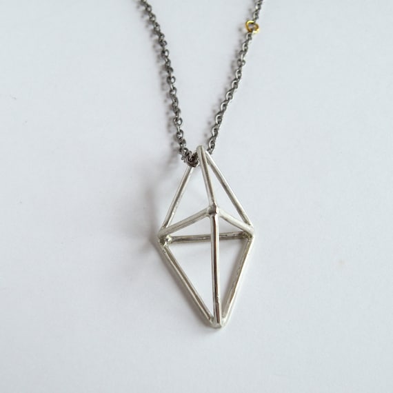 Silver Prism Necklace - double tetrahedron geometric pendant handcrafted in sterling silver