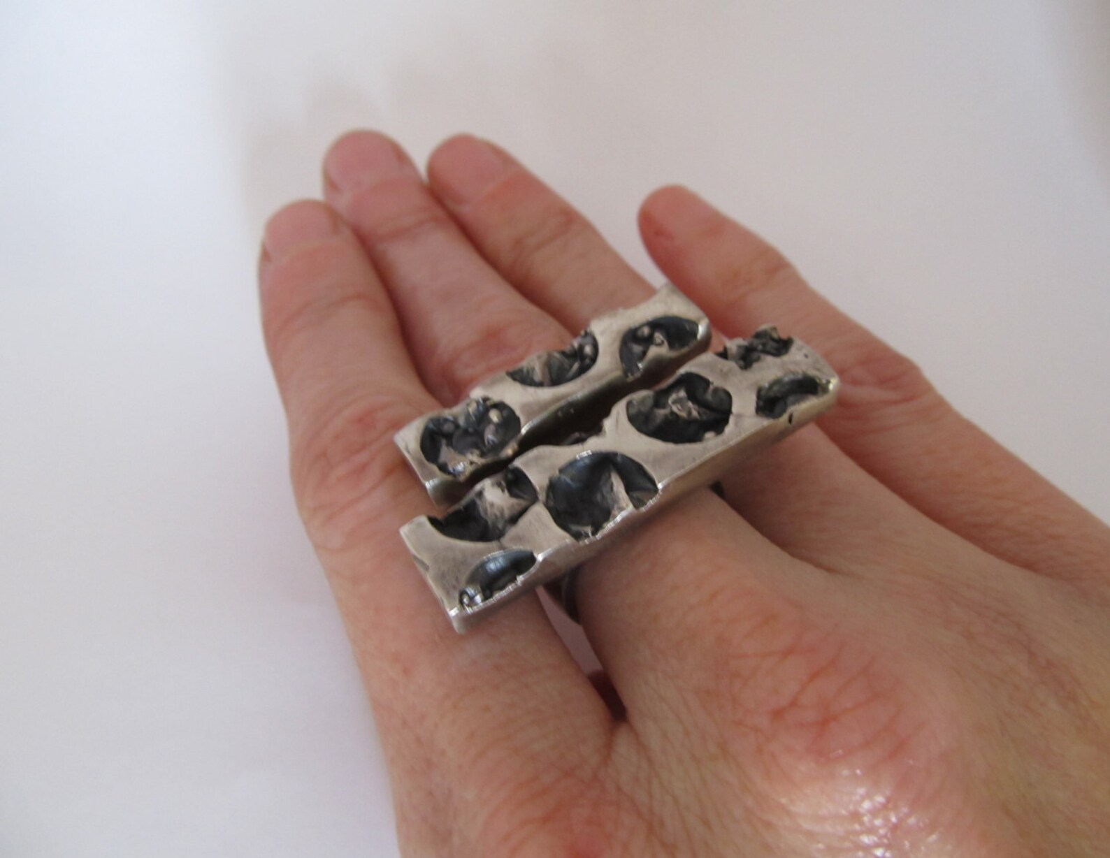 Crushed Bubble Wrap Cast Silver Ring Etsy