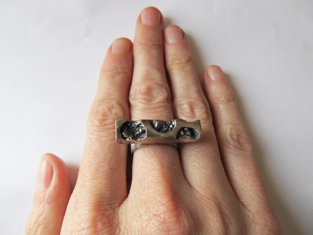 Crushed Bubble Wrap Cast Silver Ring Etsy