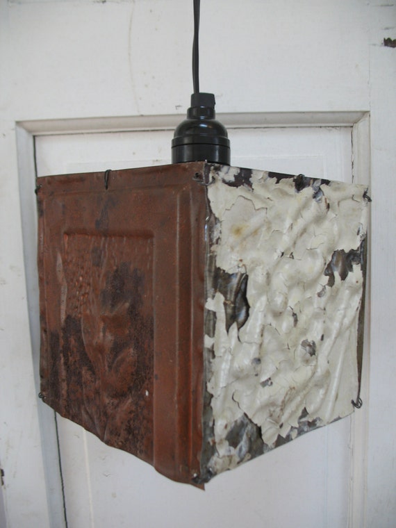 Shabby Chic Tin Ceiling Tiles Lamp Architectural Salvage Etsy