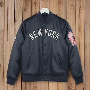 Handmade New York Varsity Jacket Navy Blue Satin jacket Letterman jacket Custom jacket varsity jacket Team Varsity jacket