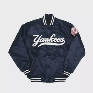 NY Yankees Vintage 90s Athletic Bomber Style Varsity Jacket | Blue Satin Jacket | MLB Sports Baseball Team Jacket
