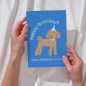 Tarjeta de cumpleaños para perro, descargable, digital, imprimible, cumpleaños, linda, para amantes de los animales, juego de palabras, para amantes de los caniches, juego de palabras con perros.