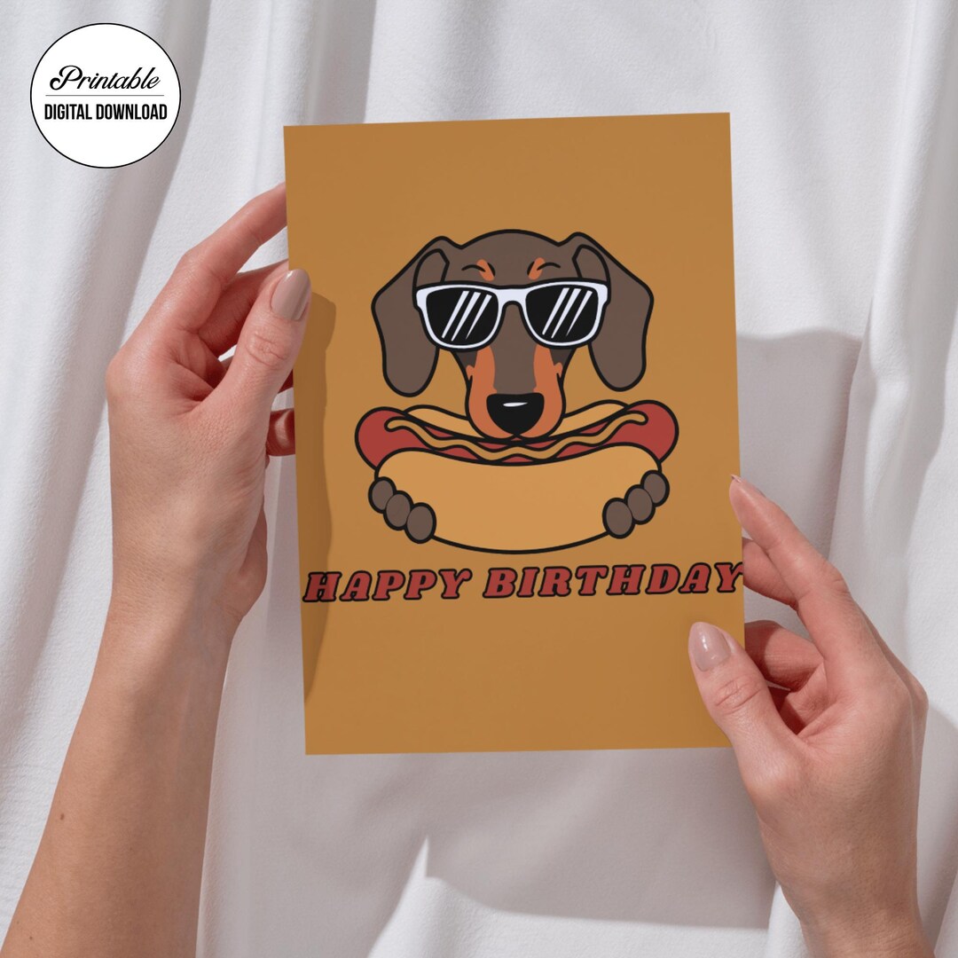 Dachshund Birthday Card: Funny Wiener Dog Pawty (PDF Downloadable Card ...