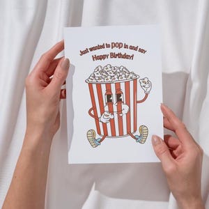 Téléchargement de carte d'anniversaire pop-corn, carte numérique Punny pop-corn, carte imprimable film pop-corn, carte d'anniversaire Have a poppin, carte d'amateur de pop-corn